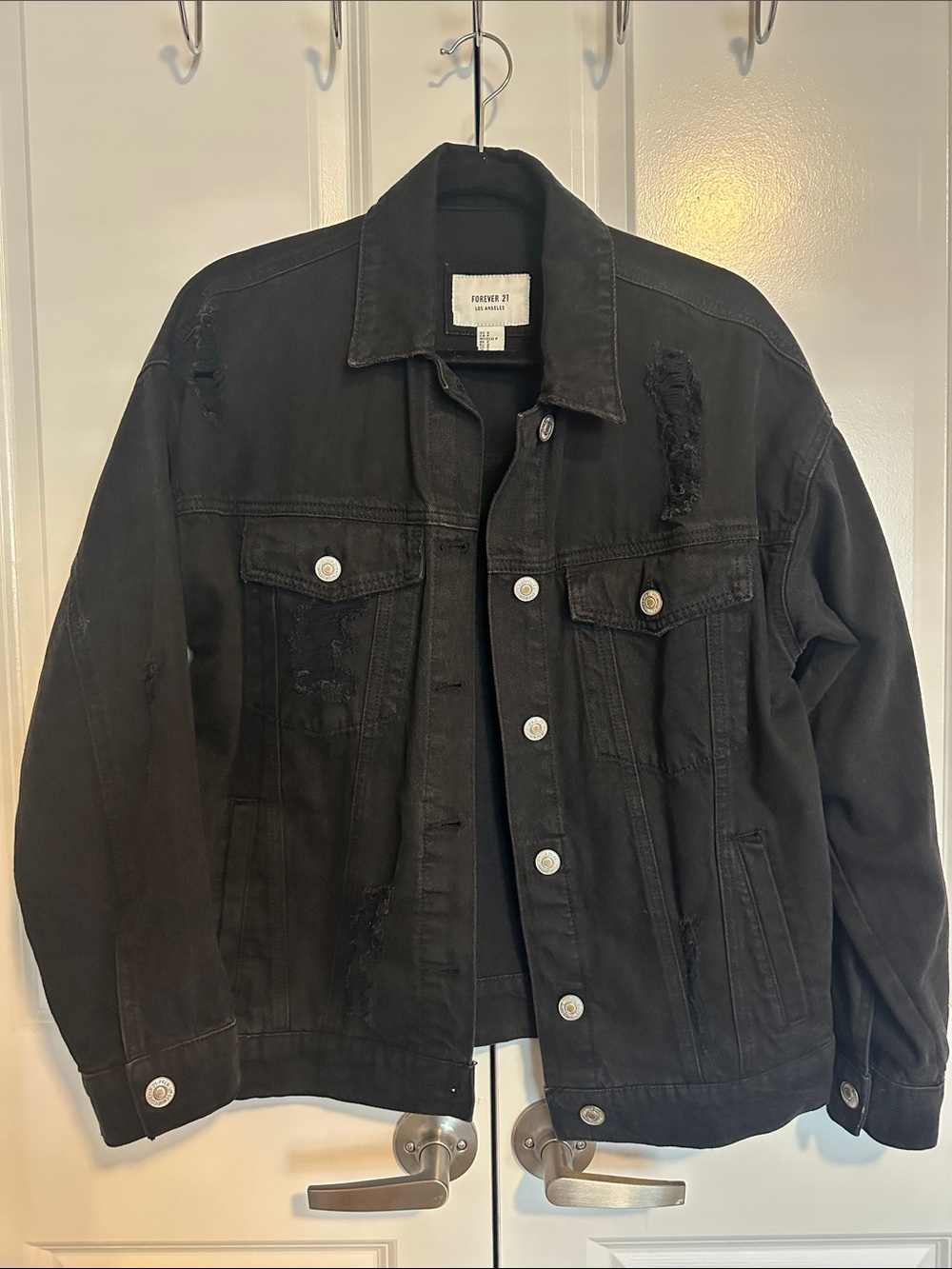Forever 21 Black Distressed Denim Jacket